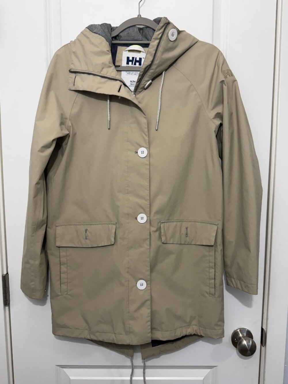 Helly Hansen Elements Women’s Medium Hooded Waterproof Rain Jacket Beige Helly T - Picture 1 of 13